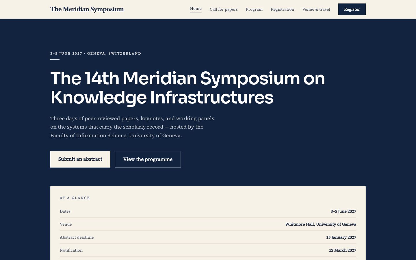 Academic Conference Website Template — home page screenshot