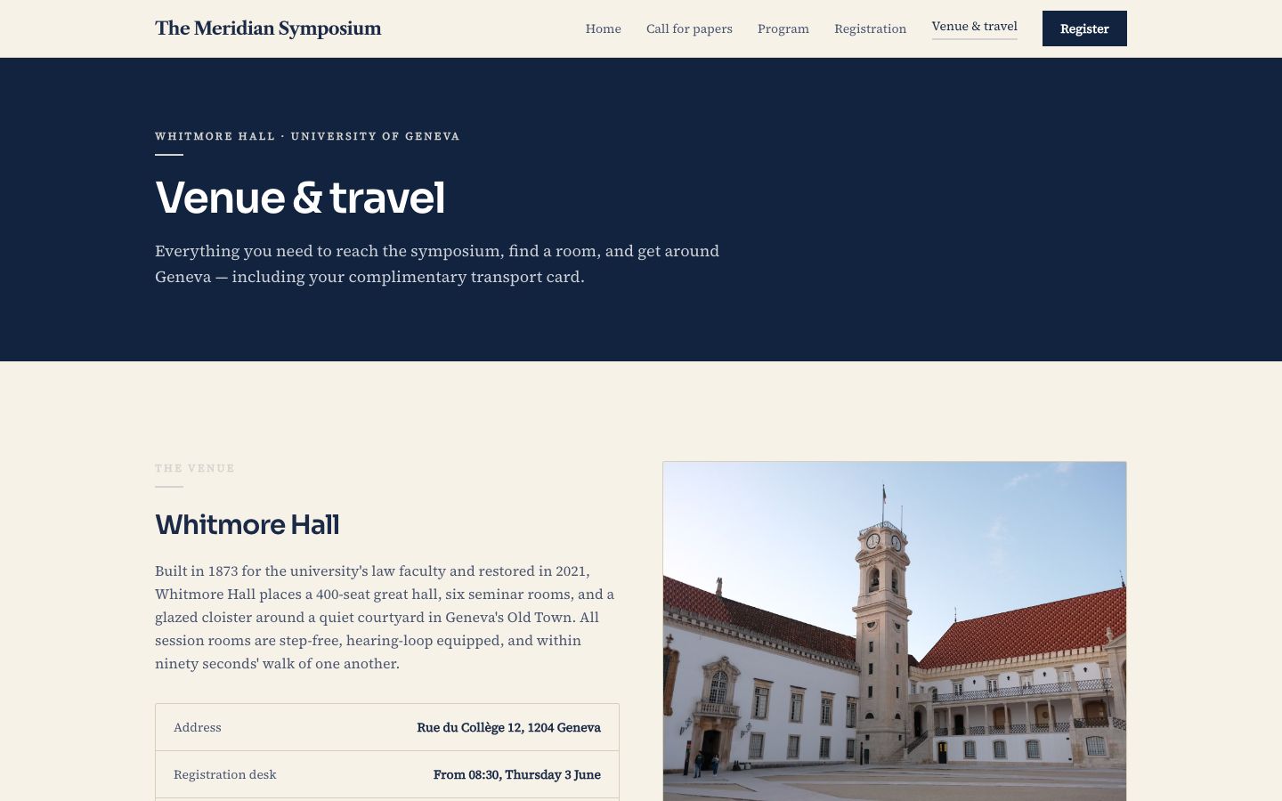 Academic Conference Website Template — venue page screenshot
