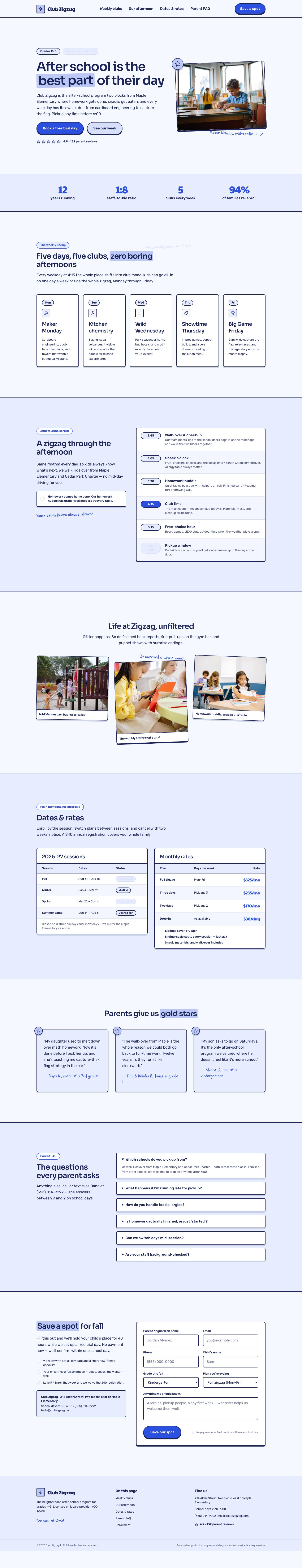 After School Program Website — full page preview