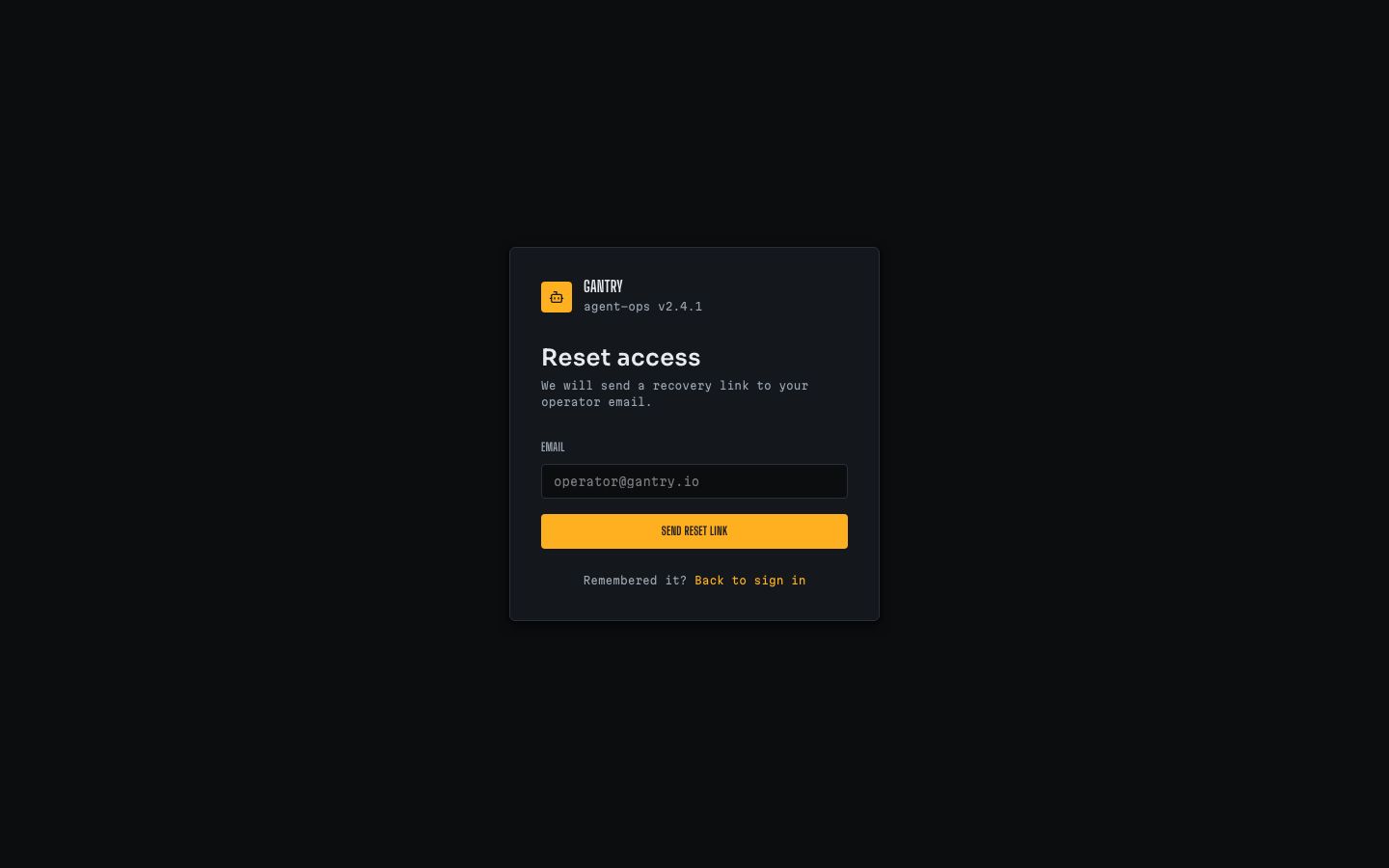 AI Agent Dashboard Template — forgot password page screenshot