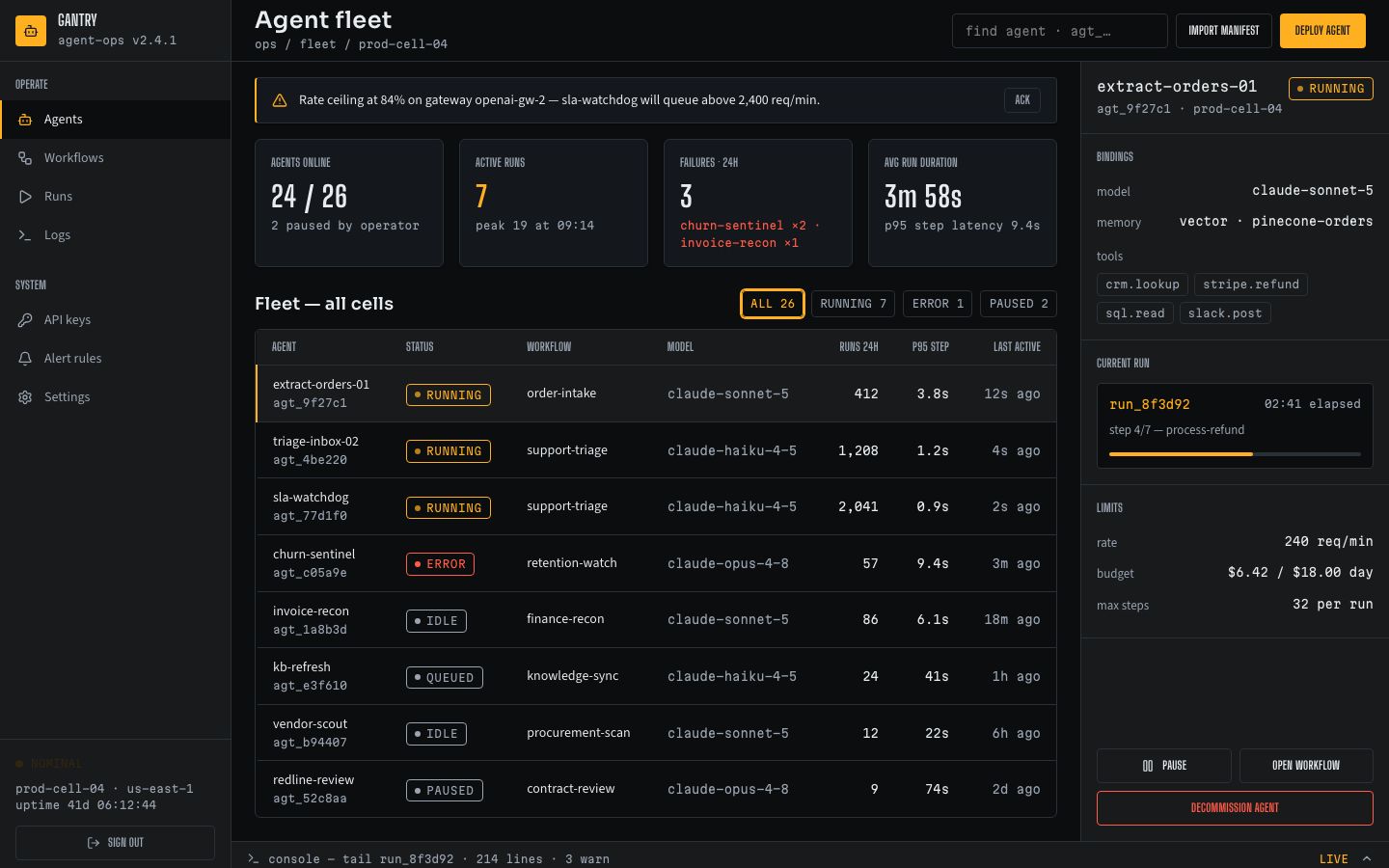 AI Agent Dashboard Template — home page screenshot