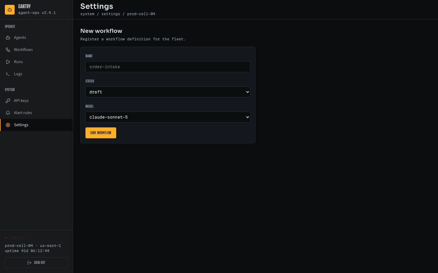 AI Agent Dashboard Template — settings page screenshot