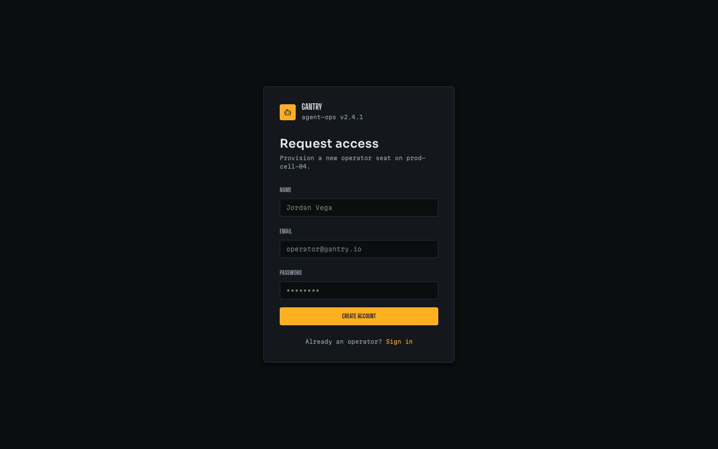 AI Agent Dashboard Template — signup page screenshot