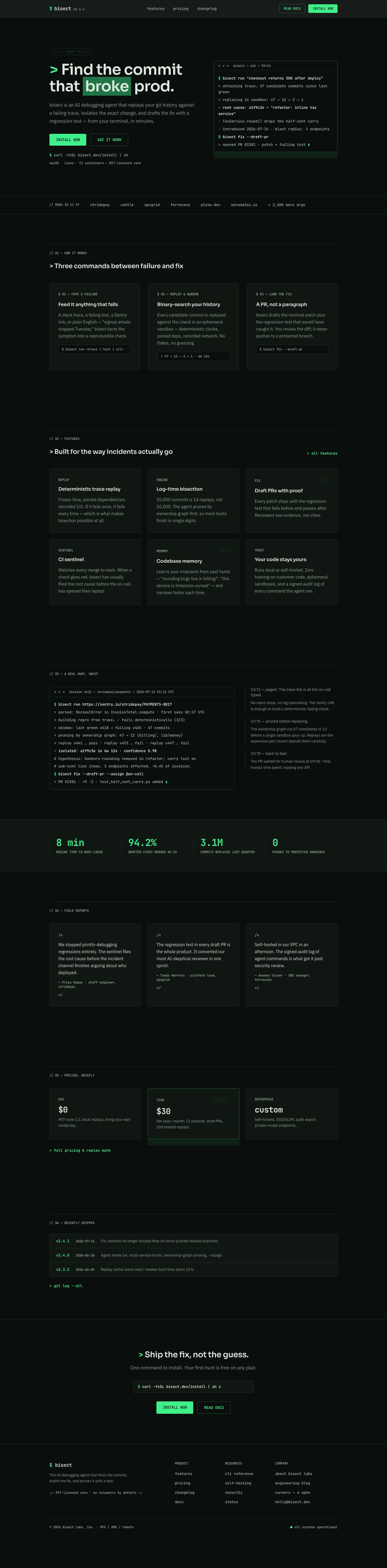 Developer Tool Landing Page Template — full page preview