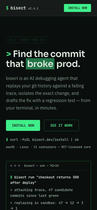Developer Tool Landing Page Template — responsive mobile layout