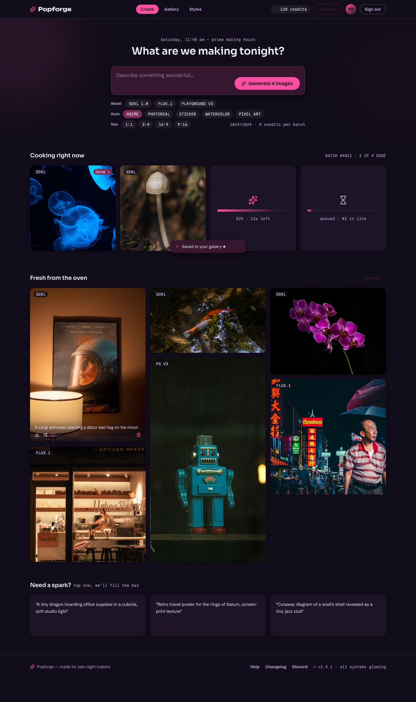 AI Image Generator UI — full page preview