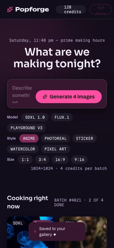 AI Image Generator UI — responsive mobile layout
