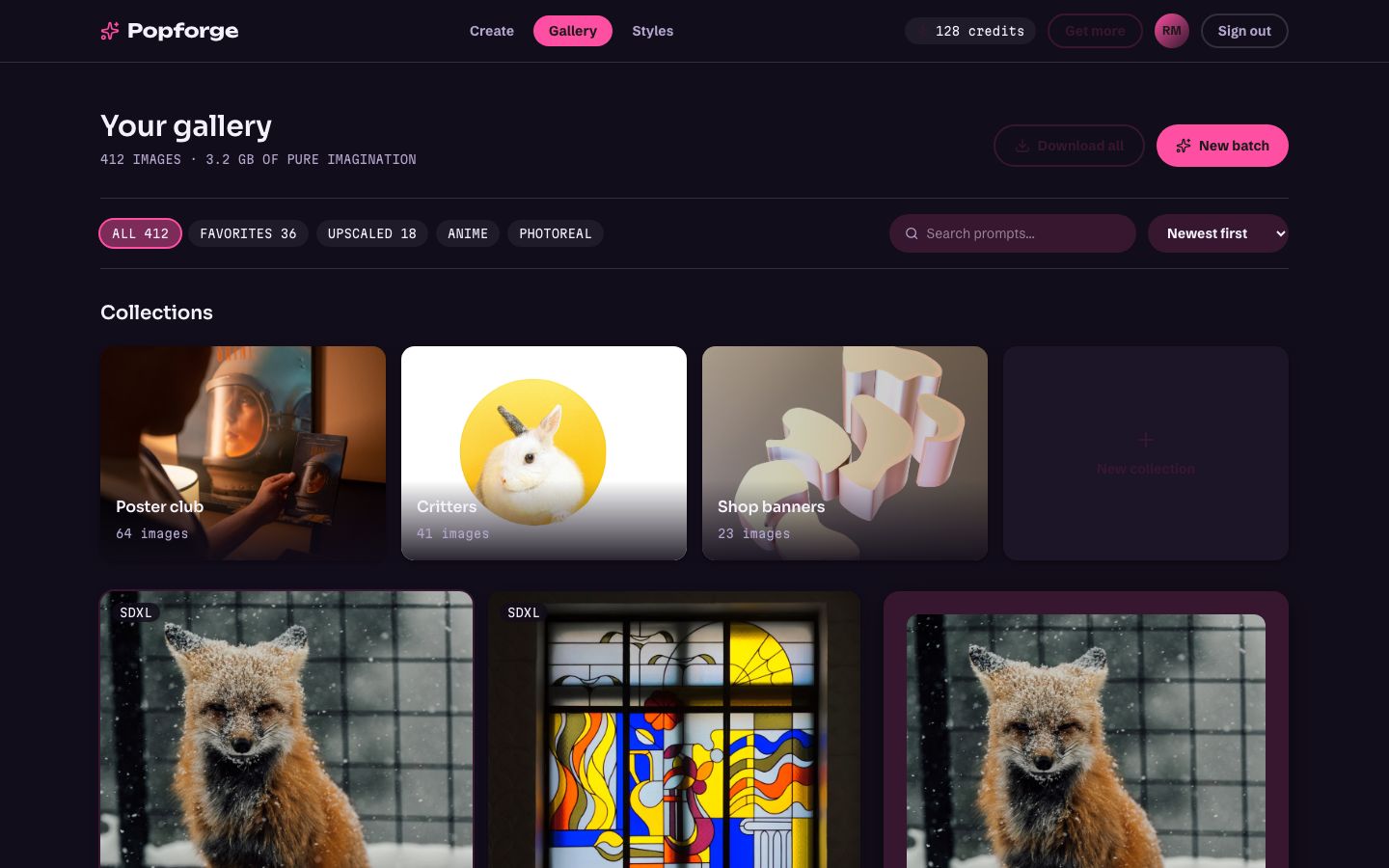 AI Image Generator UI — gallery page screenshot