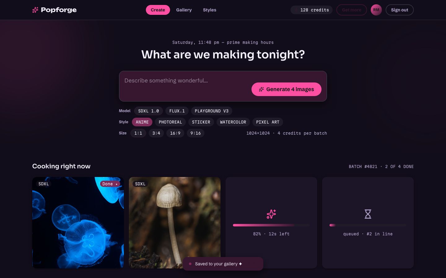 AI Image Generator UI — home page screenshot