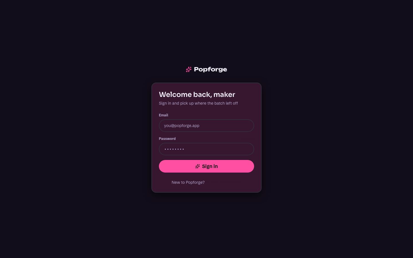AI Image Generator UI — login page screenshot