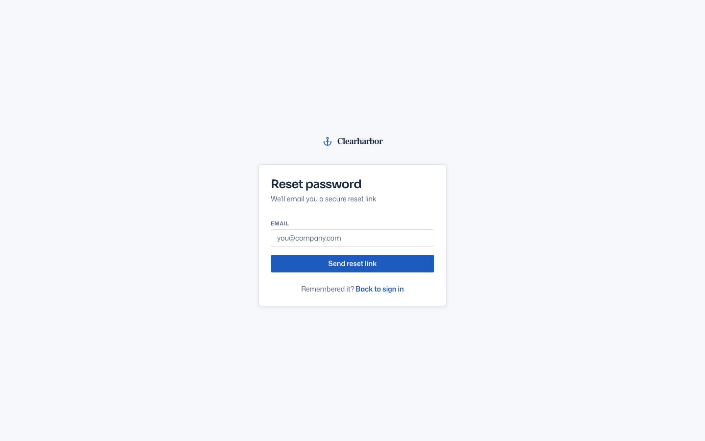 AI Support Dashboard — forgot password page screenshot