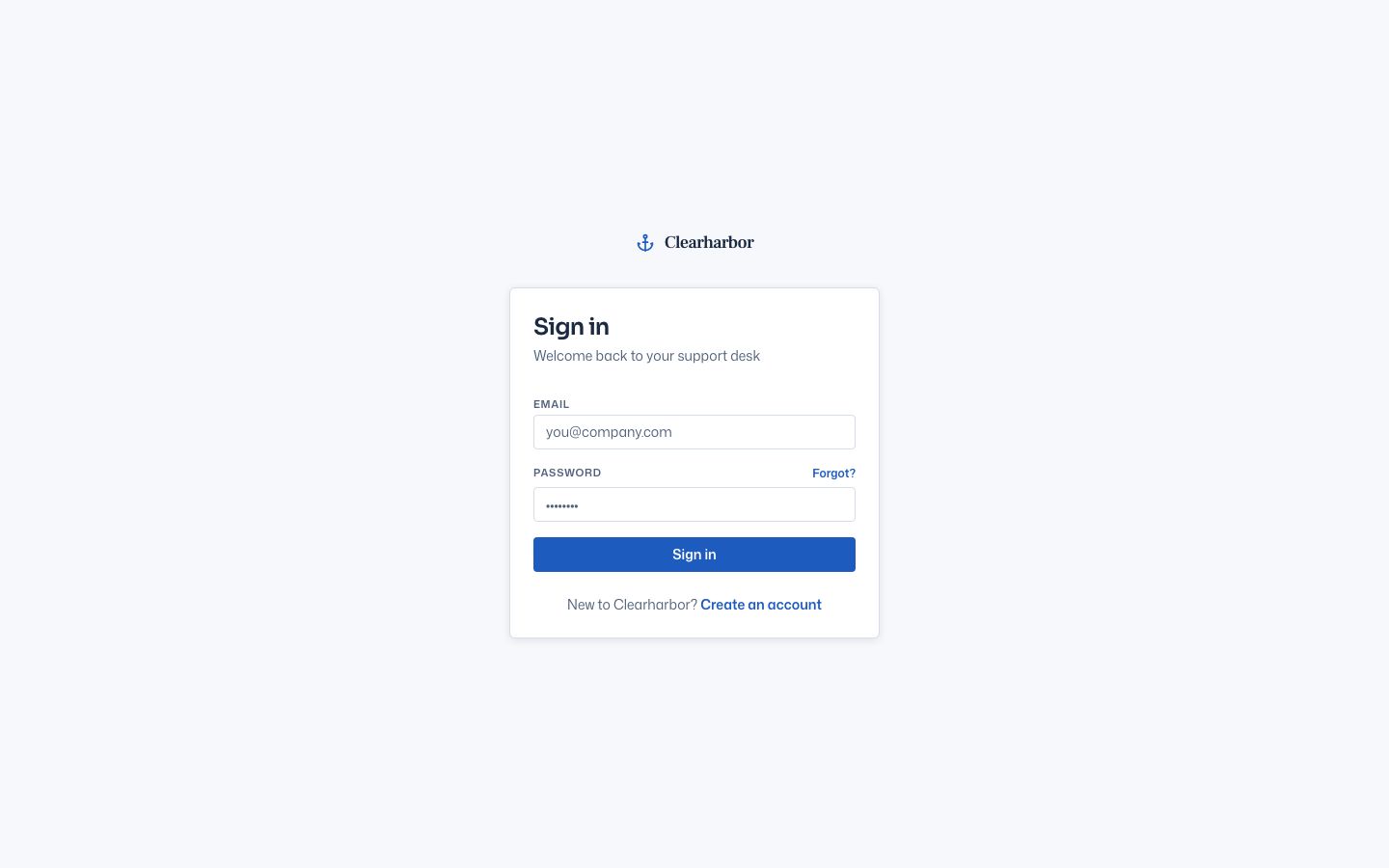 AI Support Dashboard — login page screenshot