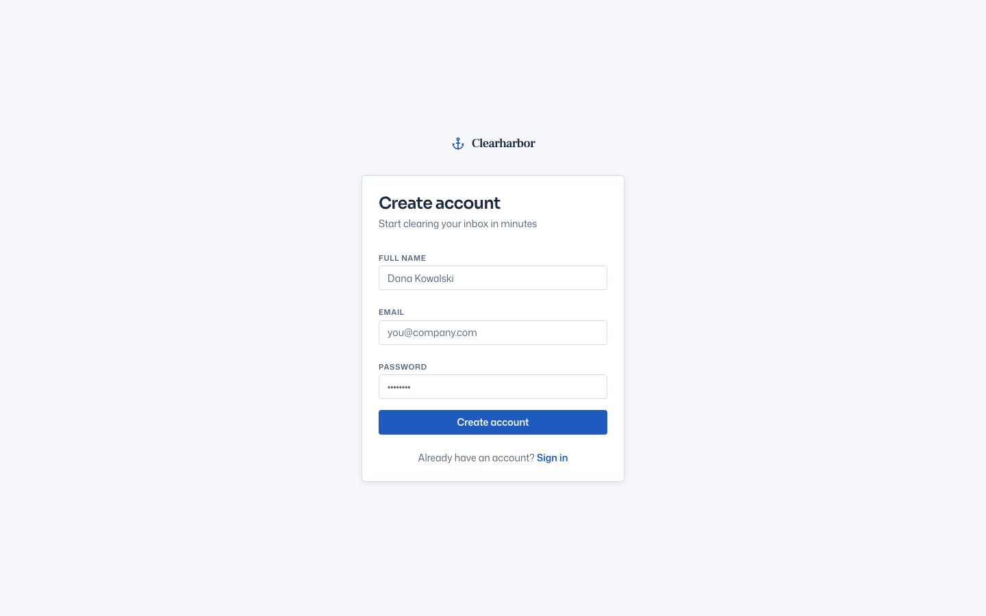 AI Support Dashboard — signup page screenshot