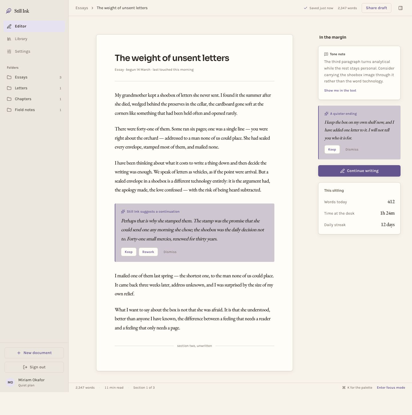 AI Writing Assistant UI — full page preview