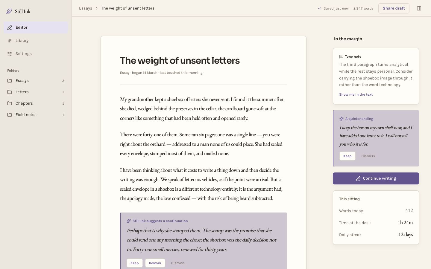 AI Writing Assistant UI — home page screenshot