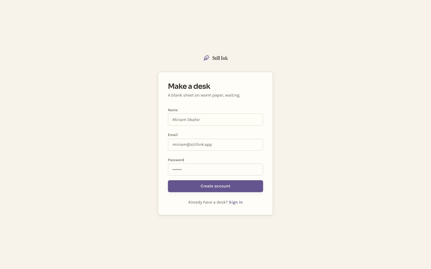 AI Writing Assistant UI — signup page screenshot