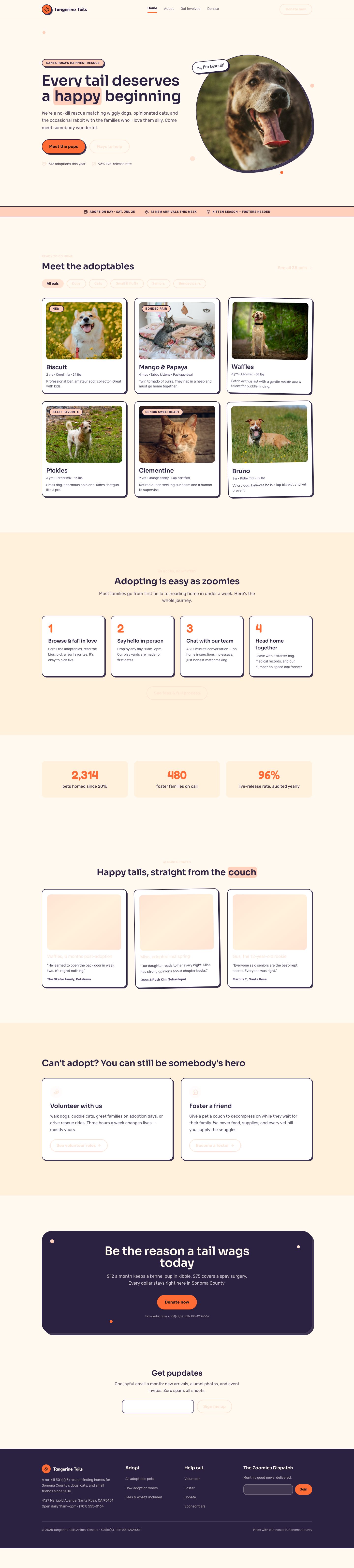 Animal Shelter Website Template — full page preview