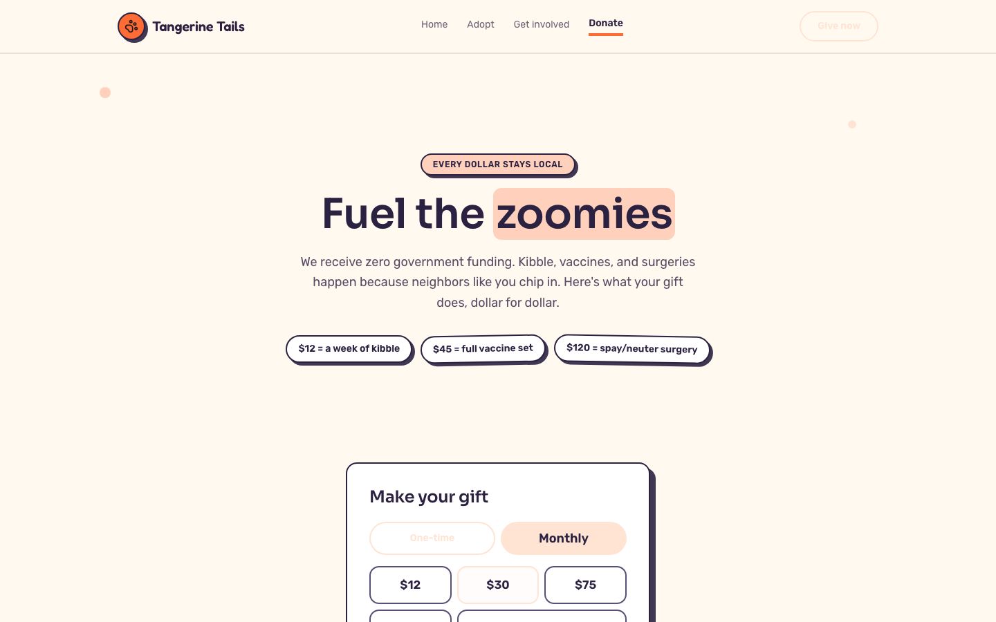 Animal Shelter Website Template — donate page screenshot