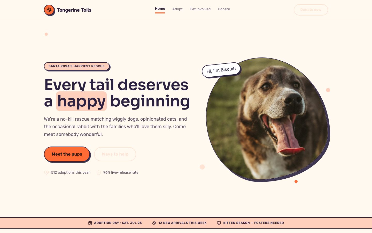 Animal Shelter Website Template — home page screenshot
