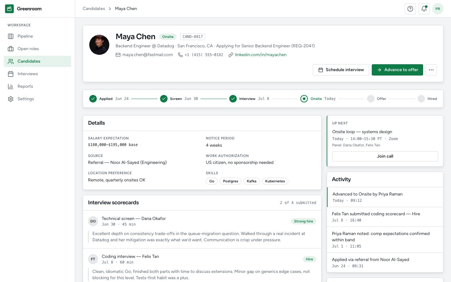 Applicant Tracking System (ATS) Dashboard Template — candidate profile page screenshot