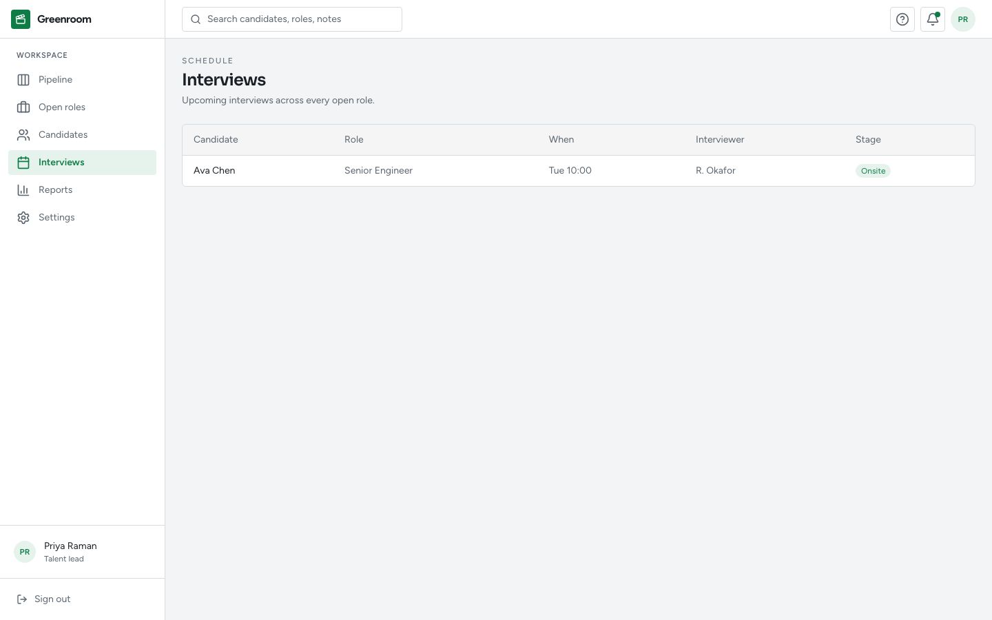 Applicant Tracking System (ATS) Dashboard Template — interviews page screenshot
