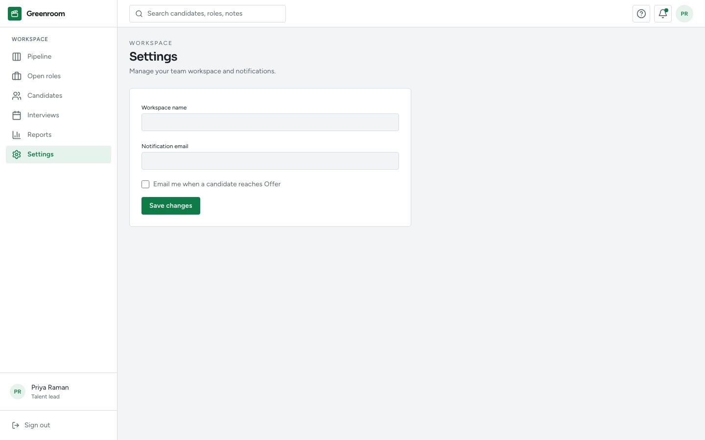 Applicant Tracking System (ATS) Dashboard Template — settings page screenshot