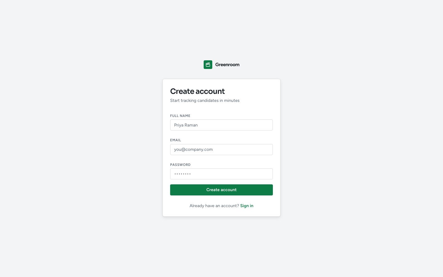 Applicant Tracking System (ATS) Dashboard Template — signup page screenshot
