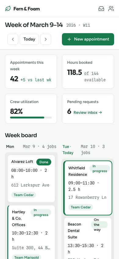 Appointment Scheduling Calendar UI Template — responsive mobile layout