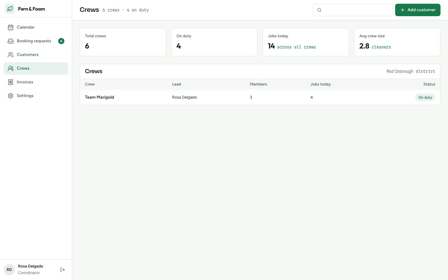 Appointment Scheduling Calendar UI Template — crews page screenshot