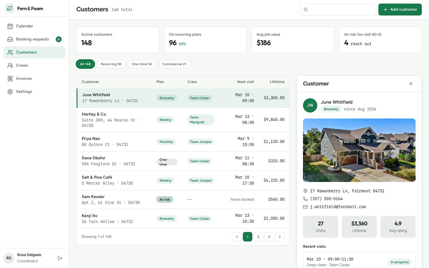 Appointment Scheduling Calendar UI Template — customers page screenshot