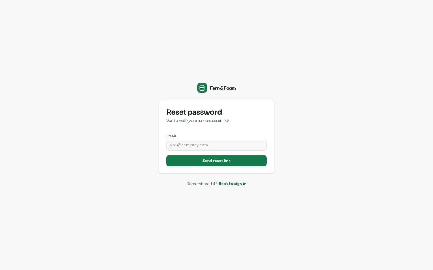 Appointment Scheduling Calendar UI Template — forgot password page screenshot