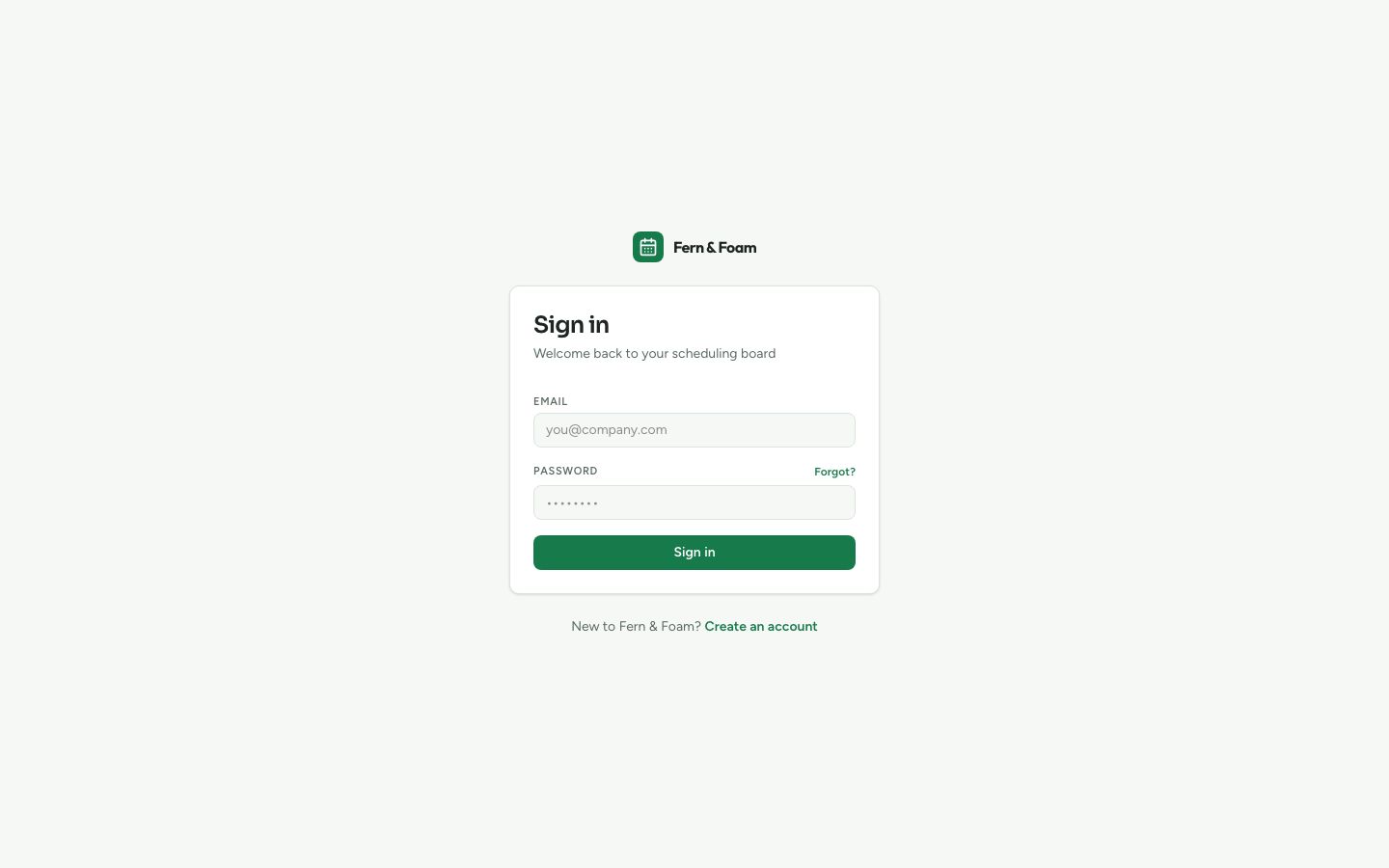 Appointment Scheduling Calendar UI Template — login page screenshot
