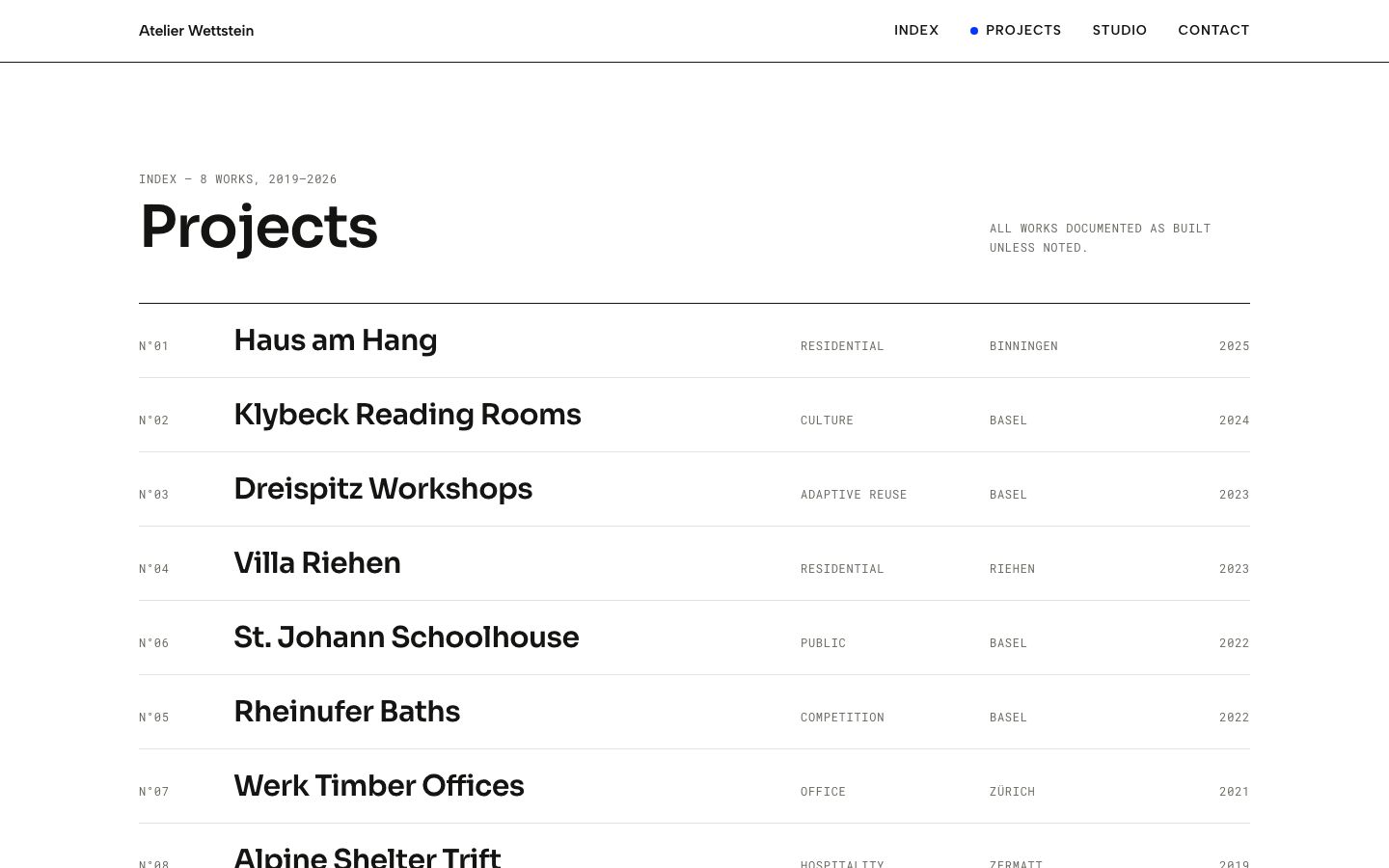 Architecture Portfolio Website — projects page screenshot