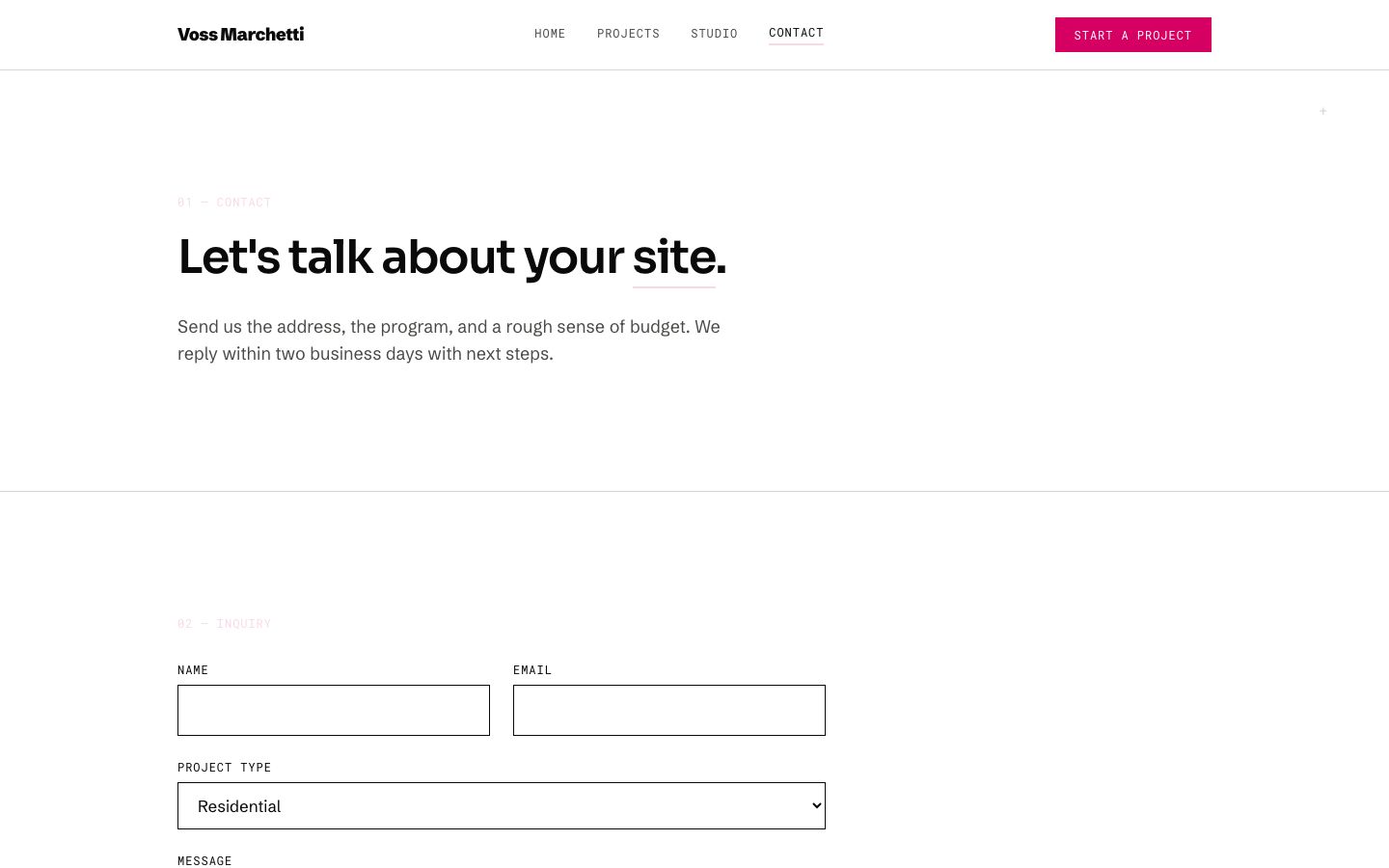 Architecture Website Template — contact page screenshot