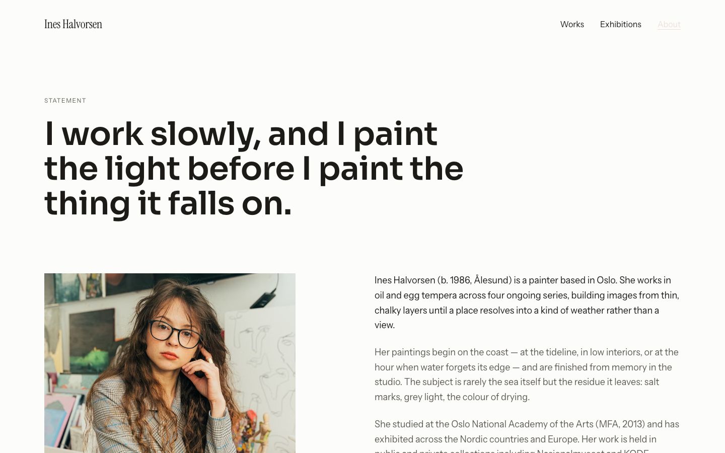 Artist Portfolio Website — about page screenshot