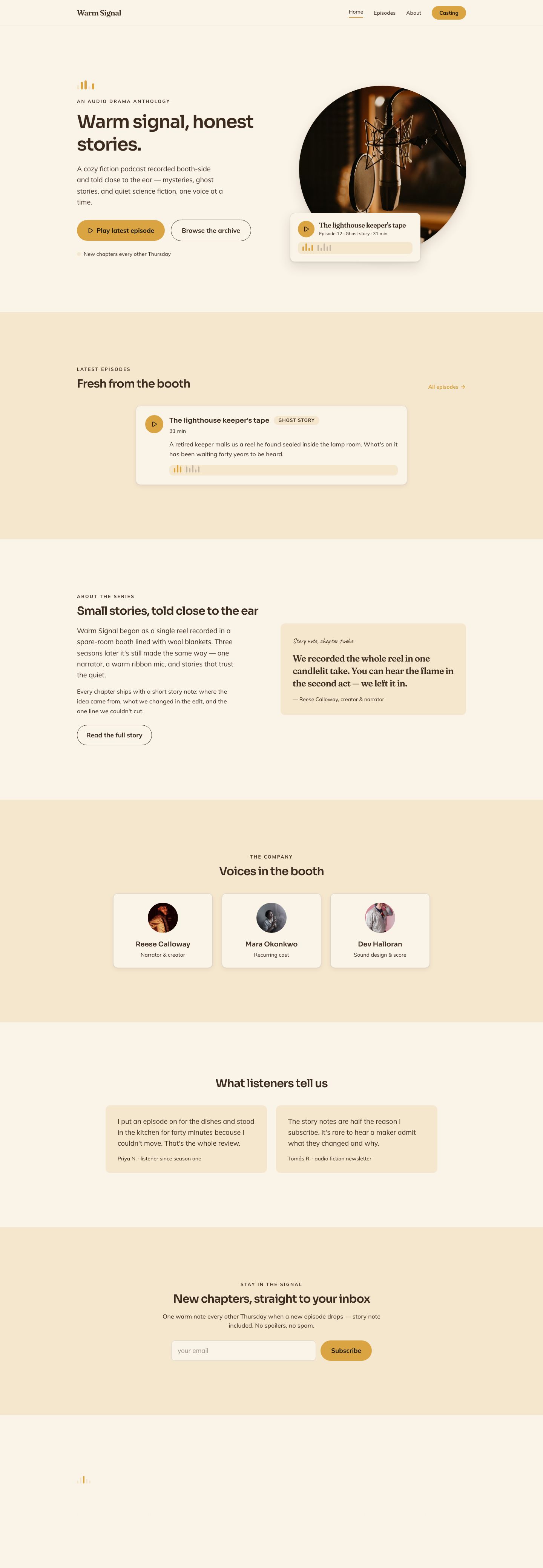 Audio Drama Website Template — full page preview
