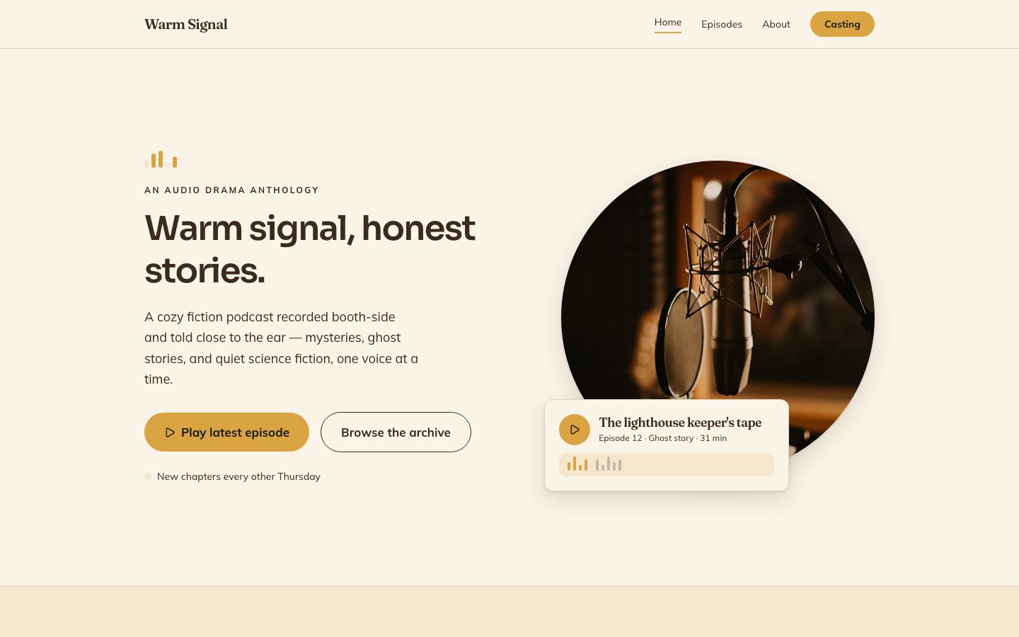 Audio Drama Website Template — home page screenshot