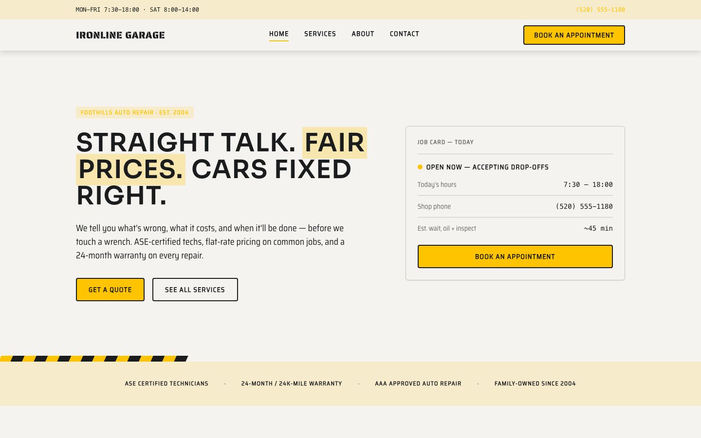 Auto Repair Shop Website Template — home page screenshot
