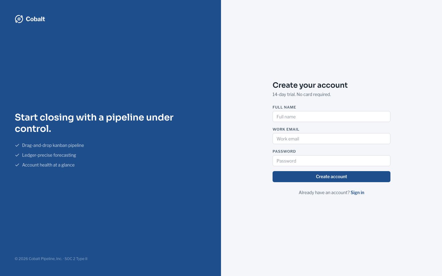 B2B CRM Dashboard Template — signup page screenshot