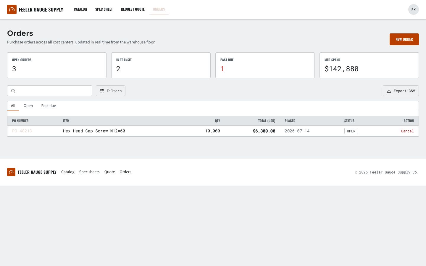B2B Marketplace Template — orders page screenshot