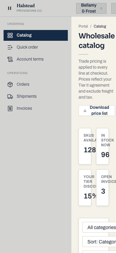 B2B Wholesale Portal Template — responsive mobile layout