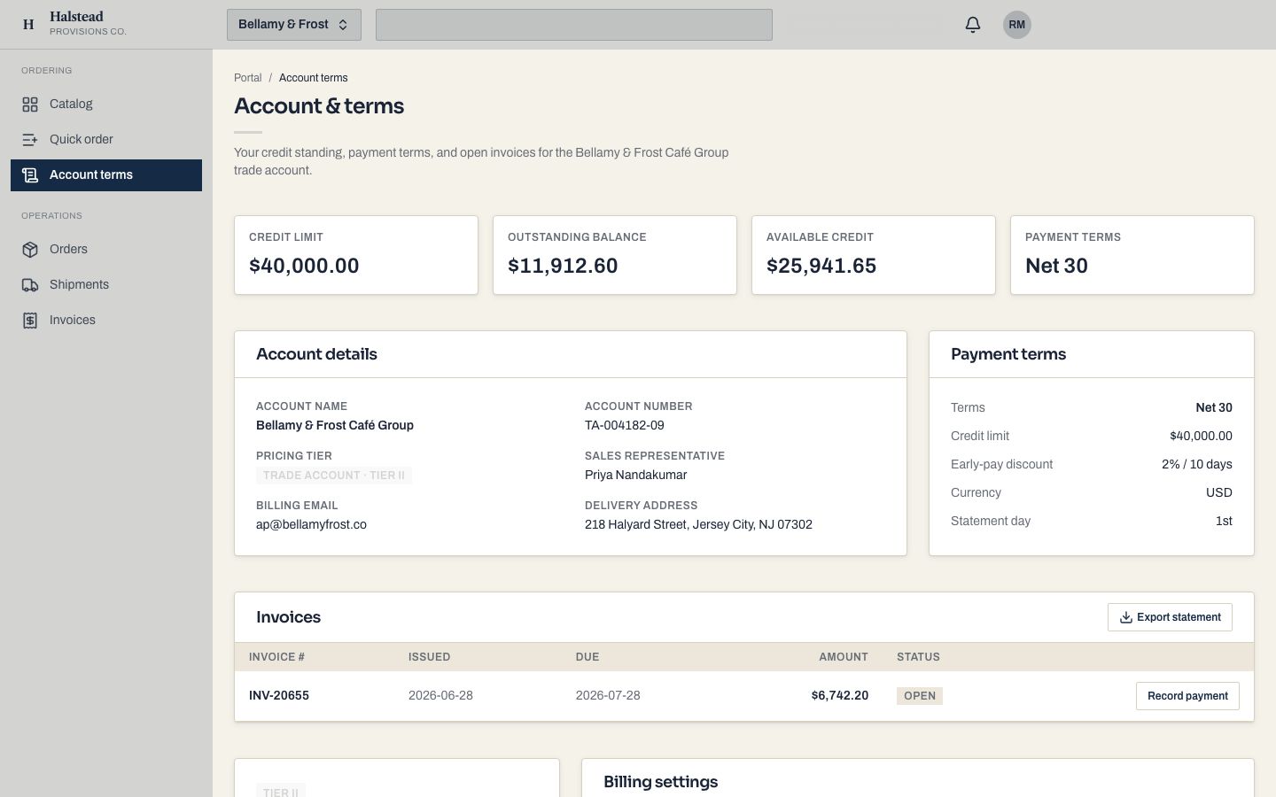 B2B Wholesale Portal Template — account page screenshot