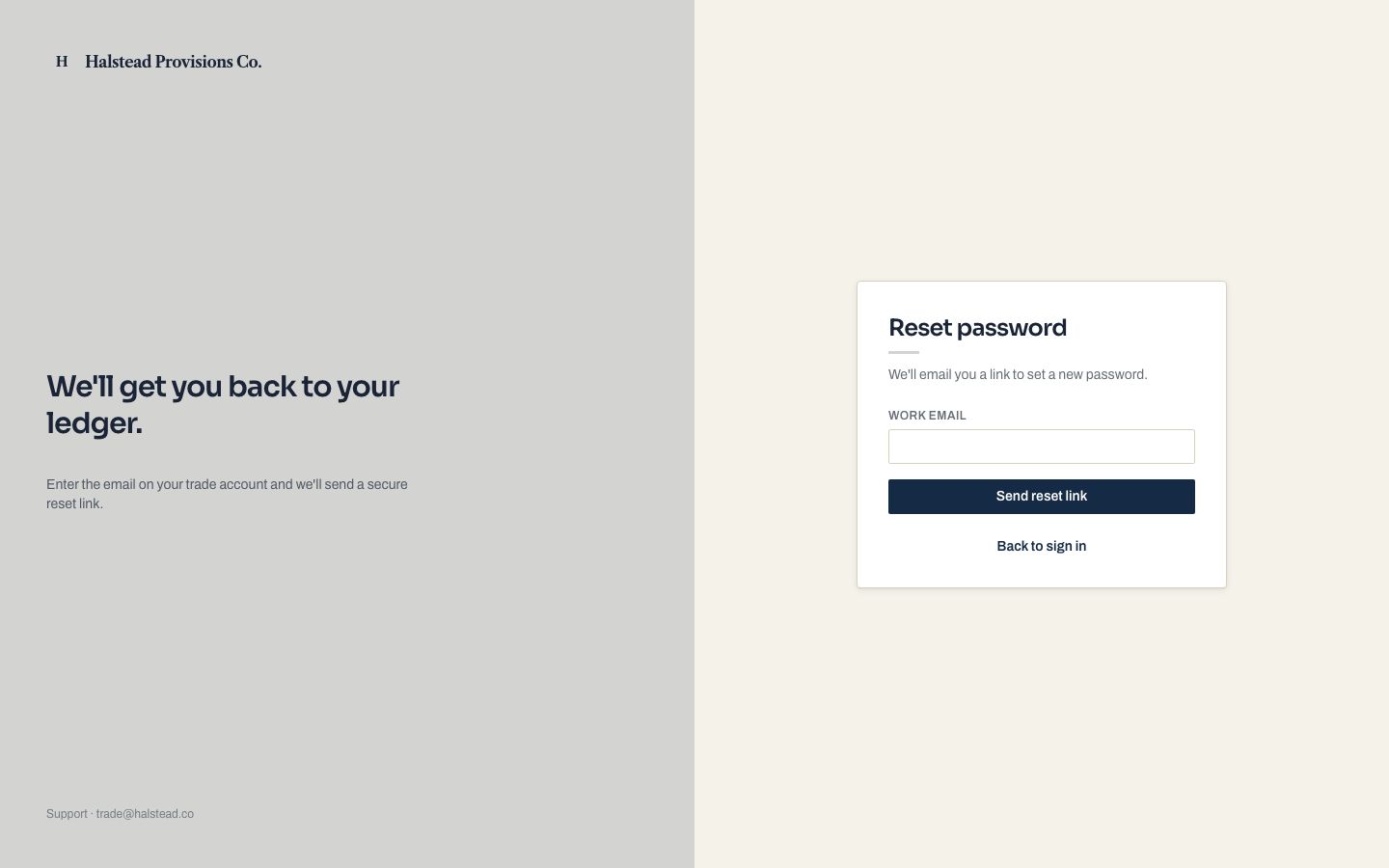 B2B Wholesale Portal Template — forgot password page screenshot