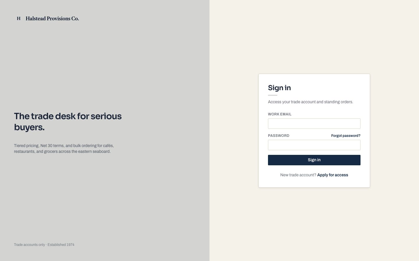 B2B Wholesale Portal Template — login page screenshot