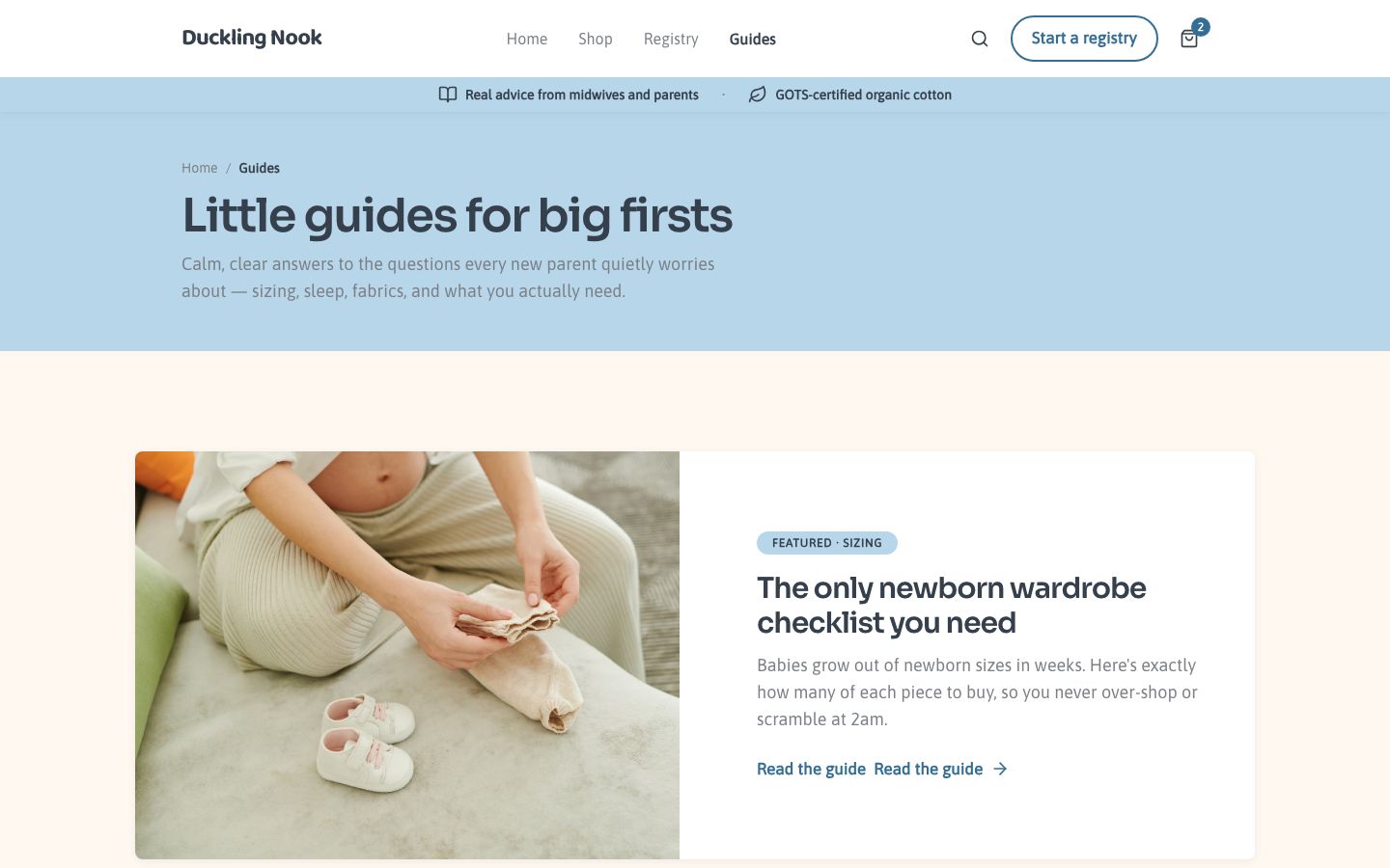 Baby Store Website Template — guides page screenshot
