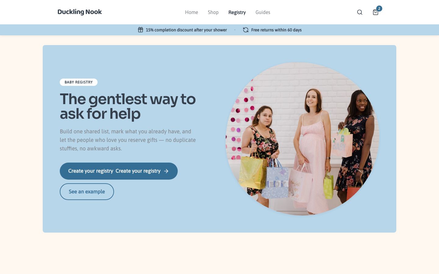 Baby Store Website Template — registry page screenshot