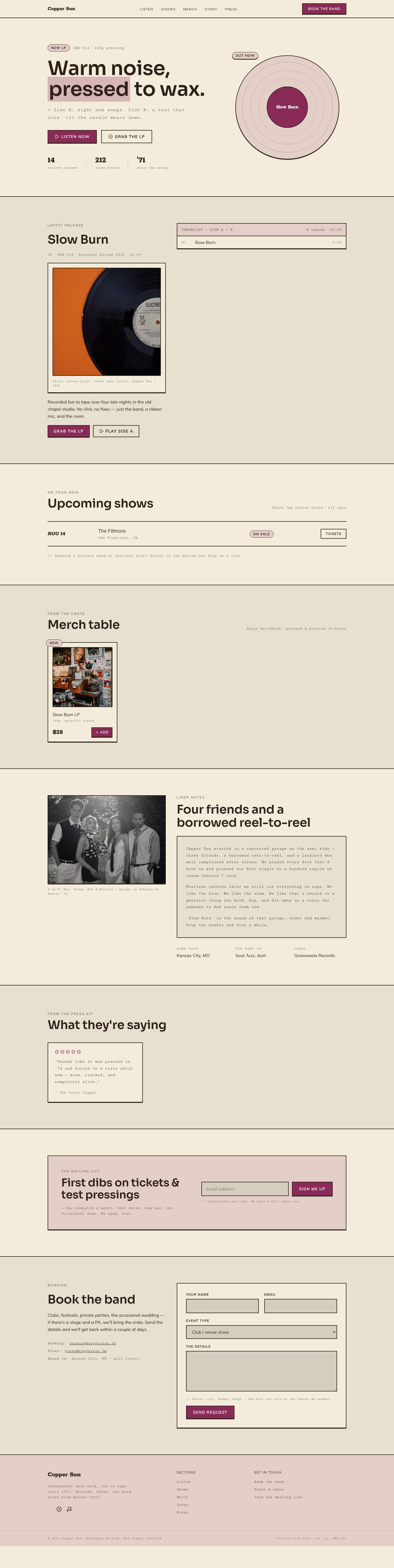Band Website Template — full page preview