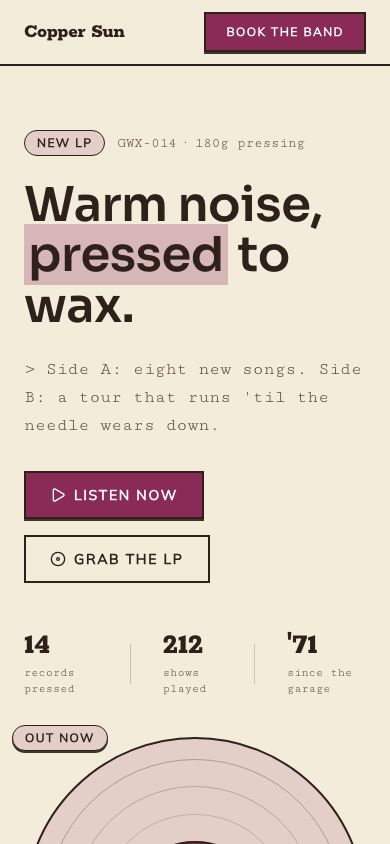 Band Website Template — responsive mobile layout