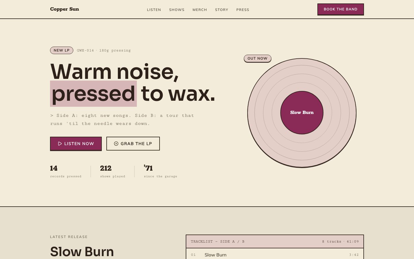 Band Website Template — home page screenshot