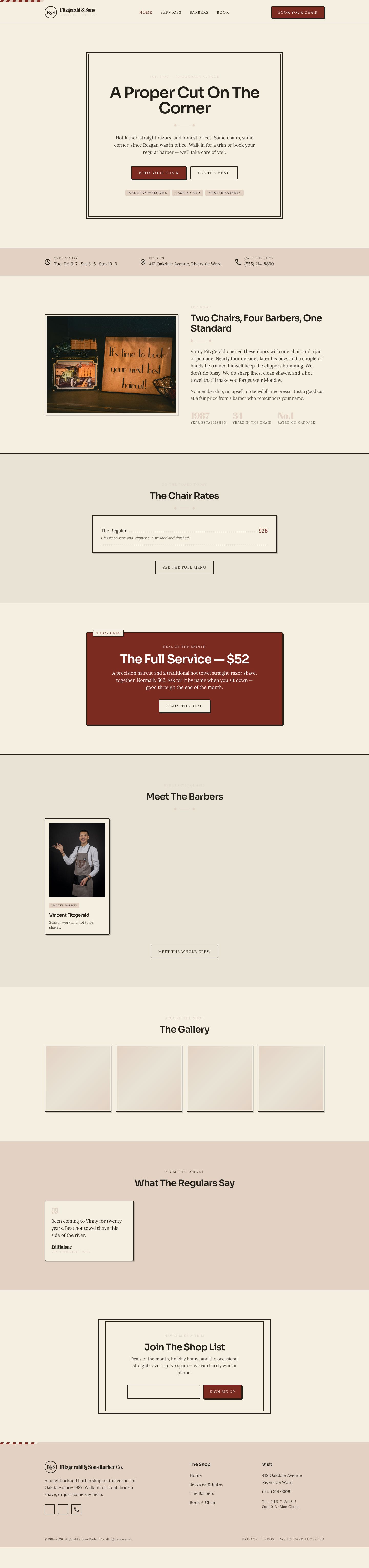 Barbershop Website Template — full page preview